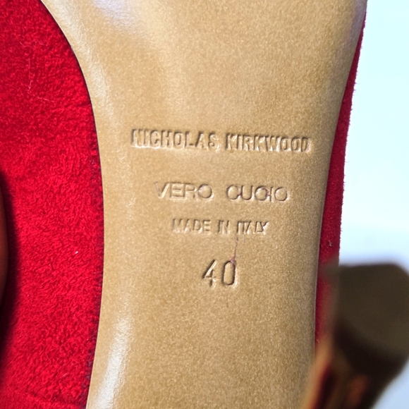NICHOLAS KIRKWOOD Red Suede Animal Print Pumps Size 40 Very Good Condition - Picture 8 of 8